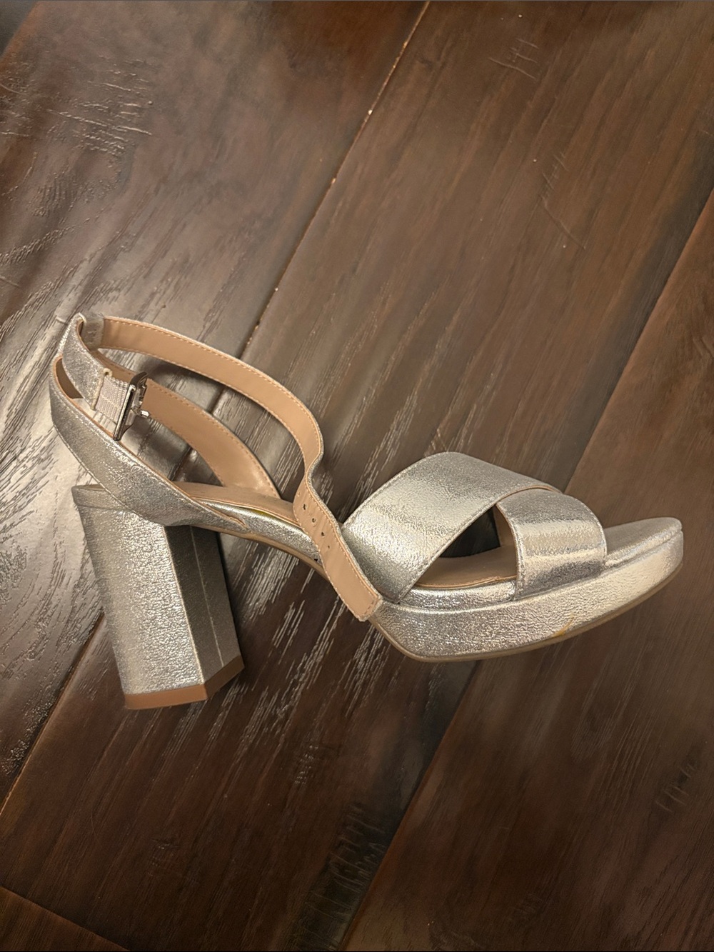 Kelly & Katie Silver Metallic Block Heel Sandals